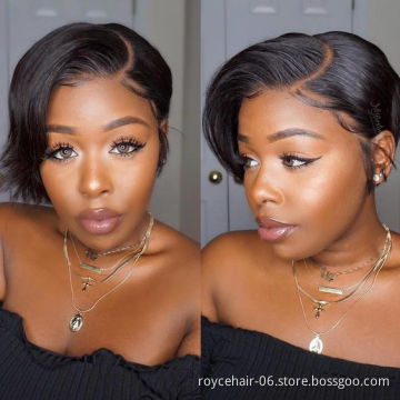 8 Inch Brazilian Vrigin Remy Short Pixie Cut Lace Front Human Hai Bob Wigs for Black Women